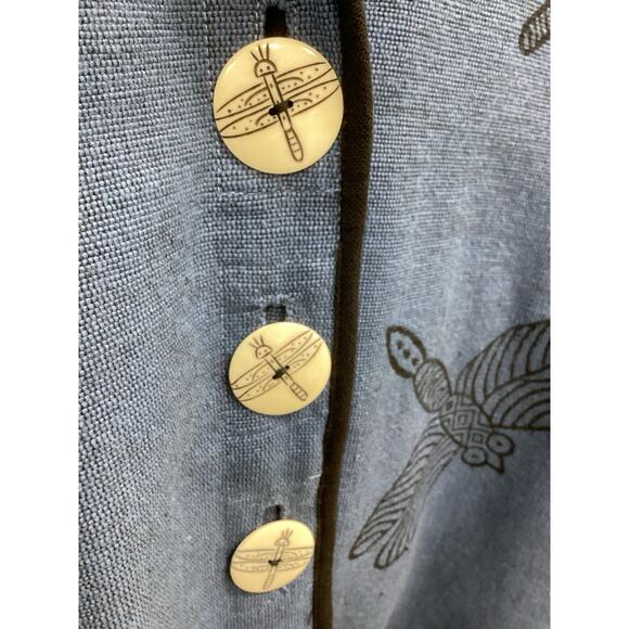 Venus Imports Coat Women’s Size M 100% Cotton Dragonfly Motif Blue And Black - Picture 5 of 7